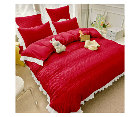 Спално бельо от креп, памук, 6 части, двойно легло, червено, CRJ-17