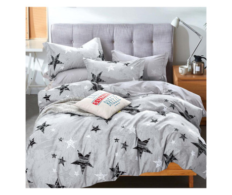 Спален комплект, фин памук, 6 части, двойно легло, сиво, сиви звезди, FN-554