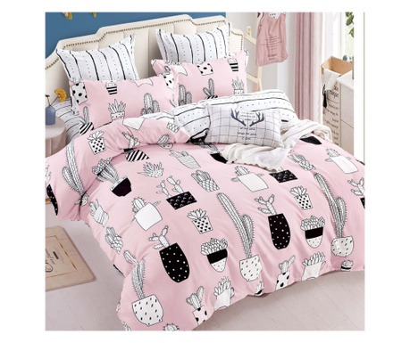 Спално бельо за 2 момичета, Finet, 6 части, двойно легло, розово, кактус, FNJ-322