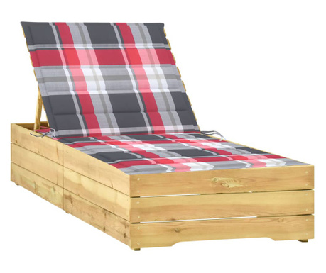 Leżak z poduszką w czerwoną kratkę, impregnowane drewno sosnowe