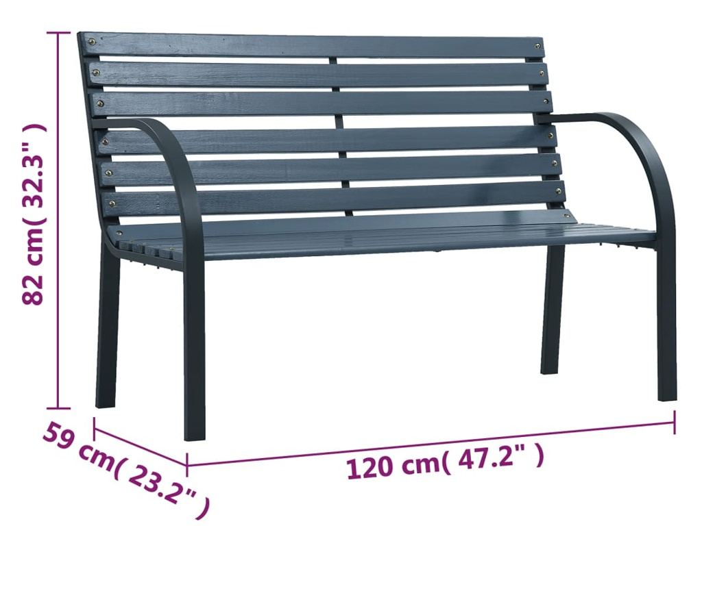 Vrtna klupa, siva, 120 cm, drvo - 7