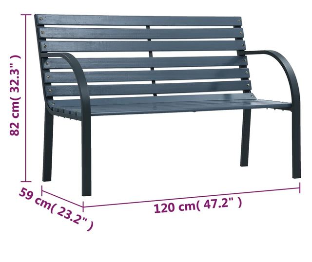 Vrtna klupa 120 cm siva drvena