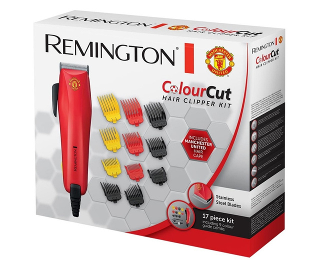 Remington HC5038 ColorCut Manchester United, 11 piepteni, pelerină de tuns, roșu