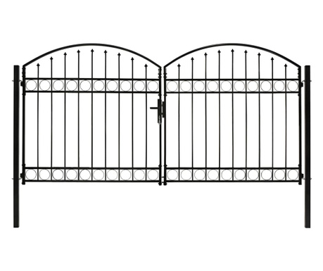 Dvoukřídlá zahradní brána s obloukem ocelová 300 x 150 cm černá