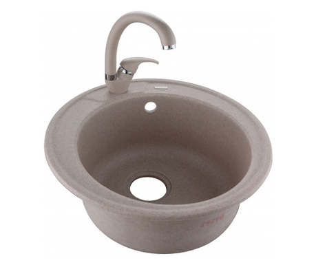 Кухненска мивка Inter Ceramic ICGSF 8252 SAND, Пясъчен цвят, Композитен материал, За вграждане, Със смесител, Със сифон