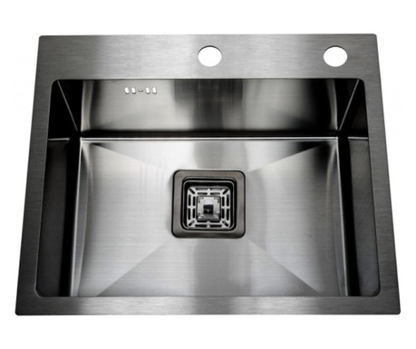 Кухненска мивка Inter Ceramic ICK 5032B, Черна, Неръждаема стомана, За вграждане, Сатенено покритие против отпечатъци, Със сифон