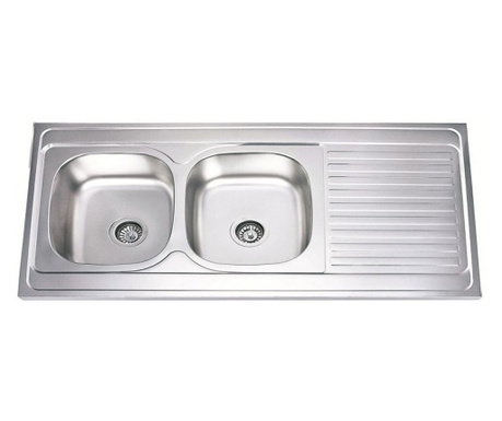 Кухненска мивка Inter Ceramic ICK 12060 R, Хром, Гланц, Алпака, Бордова, С ляв плот, С две корита, С отвор за смесител, Със сифо