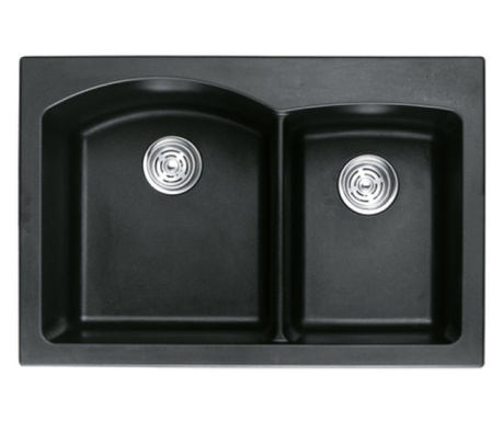 Кухненска мивка Inter Ceramic ICGS 8401 BLACK, Черна, Композитен материал, За вграждане, С две корита, С опция за отвор за смеси