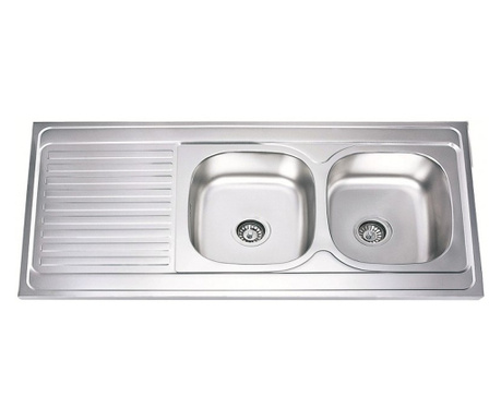 Кухненска мивка Inter Ceramic ICK 12060 L, Хром, Гланц, Алпака, Бордова, С ляв плот, С две корита, С отвор за смесител, Със сифо