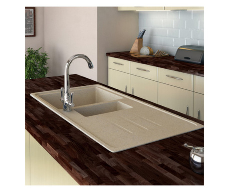 Кухненска мивка Inter Ceramic ICGS 8201 SAND, Пясъчен цвят, Композитен материал, За вграждане, С помощно корито, С опция за отво