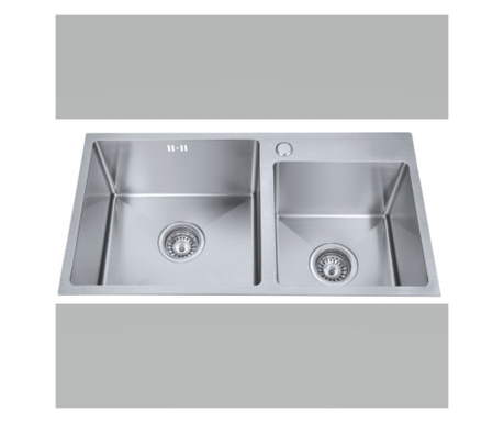 Кухненска мивка Inter Ceramic ICK 7822, Неръждаема стомана, Двукоритна, За вграждане, Сатенено покритие против отпечатъци, Със с