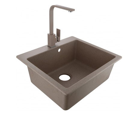 Кухненска мивка Inter Ceramic ICGSF 8251 SAND, Пясъчен цвят, Композитен материал, За вграждане, Със сифон, Със смесител за кухня