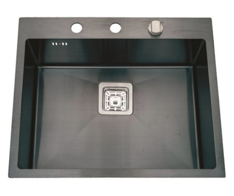 Кухненска мивка Inter Ceramic ICK 6052B, Черен мат, Сатенено покритие, Неръждаема стомана, За вграждане, Със сифон