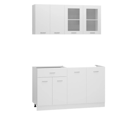 Комплект кухненски шкафове от 4 части, бял, ПДЧ
