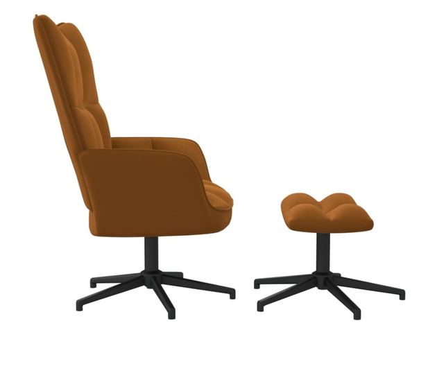 Stolica za opuštanje s taburetom, smeđa, baršun