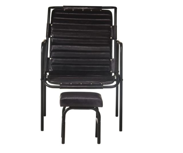 Fotoliu de relaxare cu suport picioare, negru, piele naturală