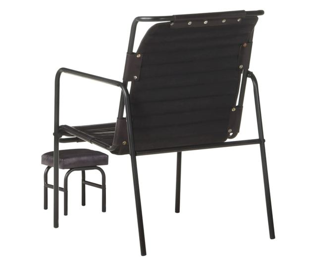 Fotoliu de relaxare cu suport picioare, negru, piele naturală