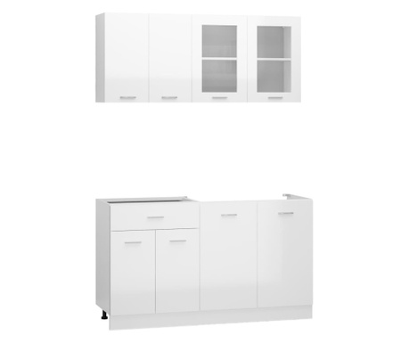 Комплект кухненски шкафове от 4 части, бял гланц, ПДЧ