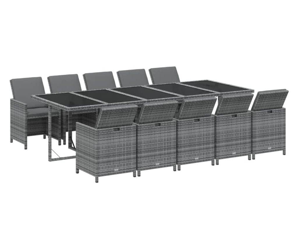 Градински комплект с възглавници 11 части полиратан сив - 5