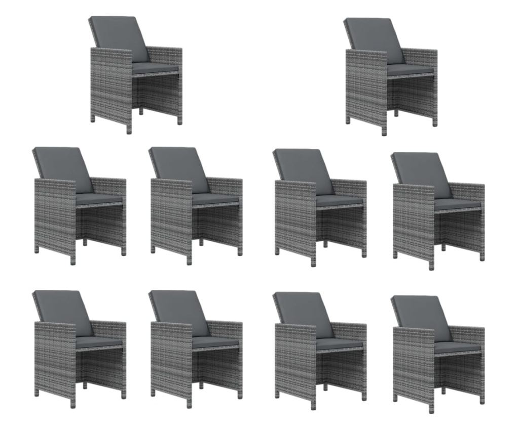 Градински комплект с възглавници 11 части полиратан сив - 7