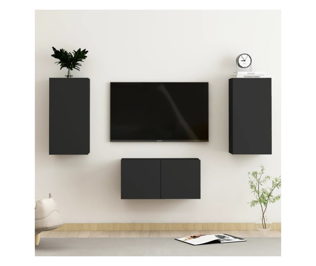 3-dijelni set TV ormarića od iverice crni