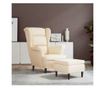 Wingback Armchair with Footstool, Cream, Velvet