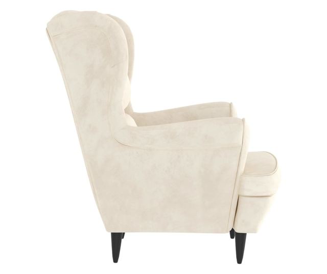 Wingback Armchair with Footstool, Cream, Velvet