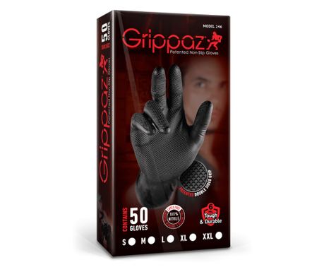 Set 50 bucati Manusi negre Grippaz, Nitril, groase si rezistente L