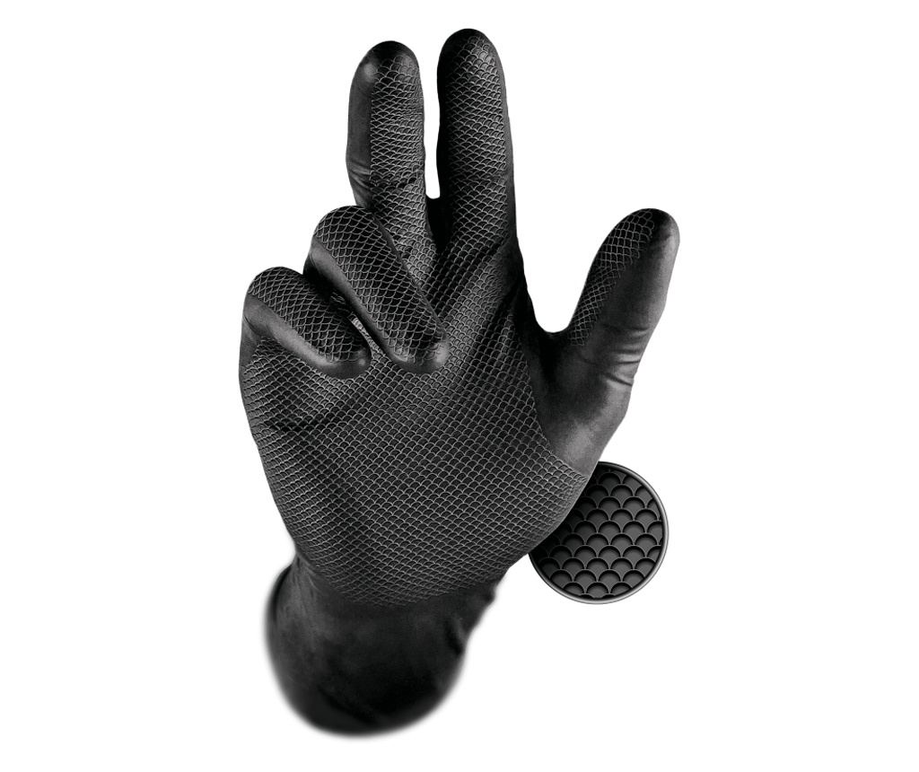 Set 50 bucati Manusi negre Grippaz, Nitril, groase si rezistente L - 2