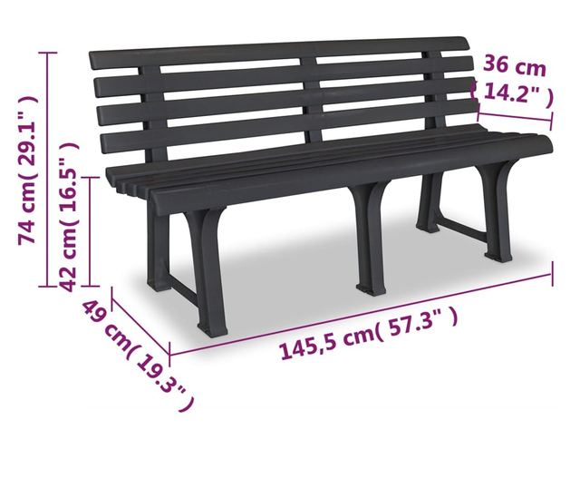 Vrtna klupa 145,5 cm plastična antracit