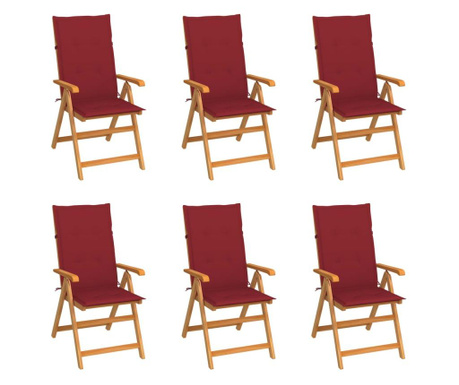Градински столове 6 бр с виненочервени възглавници тик масив