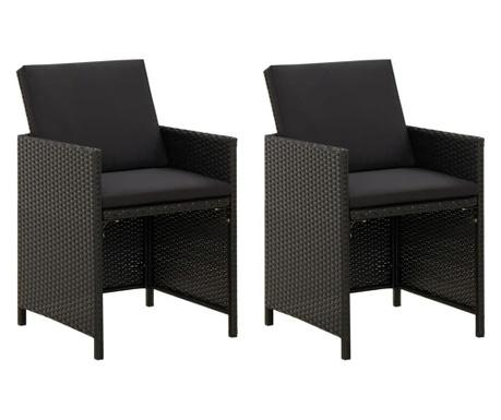Градински столове с възглавници, 2 бр, полиратан, черни