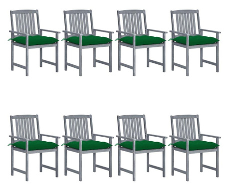 Градински столове с възглавници, 8 бр, акация масив, сиви