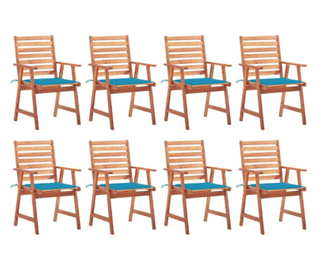 Градински трапезни столове, 8 бр, с възглавници, акация масив