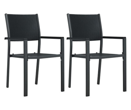 Градински столове, 2 бр, черни, пластмасов ратан