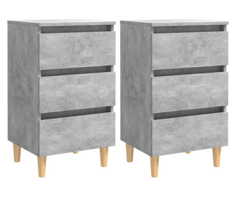 Нощни шкафчета крака дървен масив 2 бр бетонно сиви 40x35x69 см