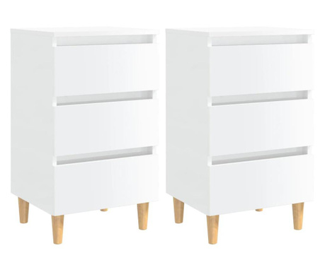 Нощни шкафчета с дървени крака, 2 бр, бял гланц, 40x35x69 см