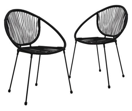 Градински столове, 2 бр, PVC ратан, черни