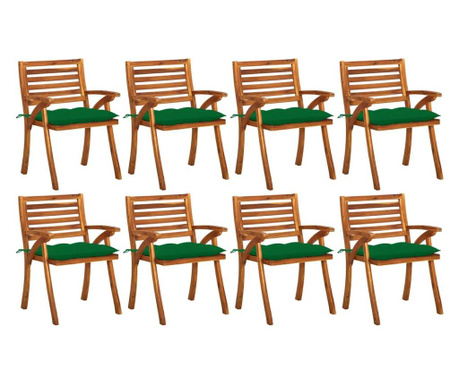 Градински столове с възглавници, 8 бр, акация масив