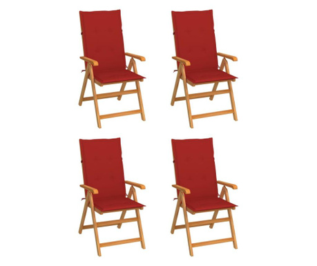 Градински столове 4 бр червени възглавници тиково дърво масив