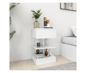 Κομοδίνο, γυαλιστερό λευκό, 40x35x65 εκ., μοριοσανίδα