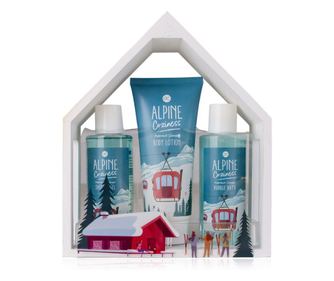 Set gel de dus 150ml ALPINE COZINESS intr-o cutie de lemn in forma de casa