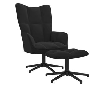 Naslanjač z otomanom, črn, žameten