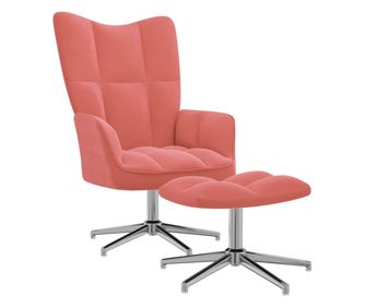 Stolica za opuštanje s tabureom, ružičasta, baršun