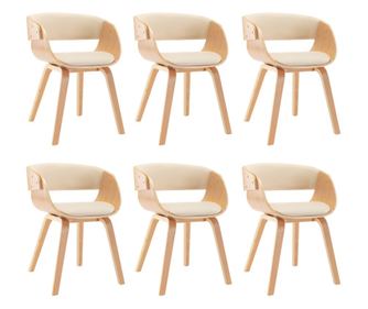 Jedilni stoli 6 kosov krem ukrivljen les in umetno usnje