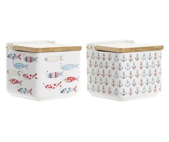 Солница с Капак DKD Home Decor Военен Бамбук Dolomite (750 ml) (2 броя)