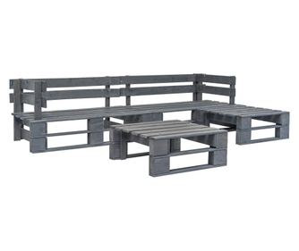 Градински мебели от палети, 4 части, дърво, сиви