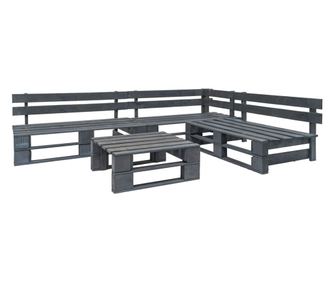 Градински мебели от палети, 4 части, дърво, сиви