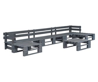 Градински мебели от палети, 6 части, дърво, сиви