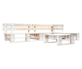 Градински мебели от палети, 4 части, дърво, бели